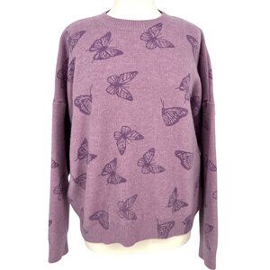 Le Lis Collection Butterfly Print Purple Oversized Sweater Size Medium